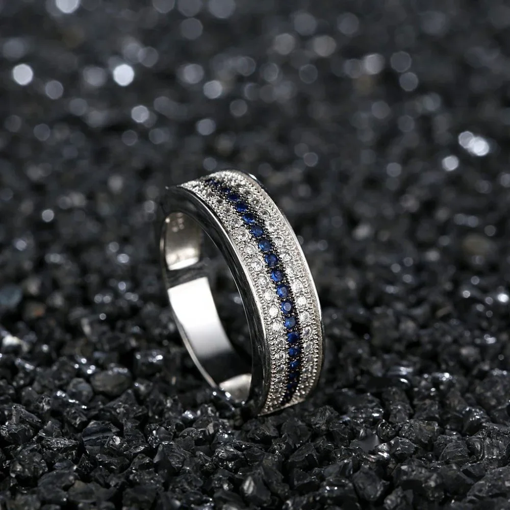 💥925 Silver Plated 3A CZ Blue & White Color Micro Paved Ring, GPMB1489